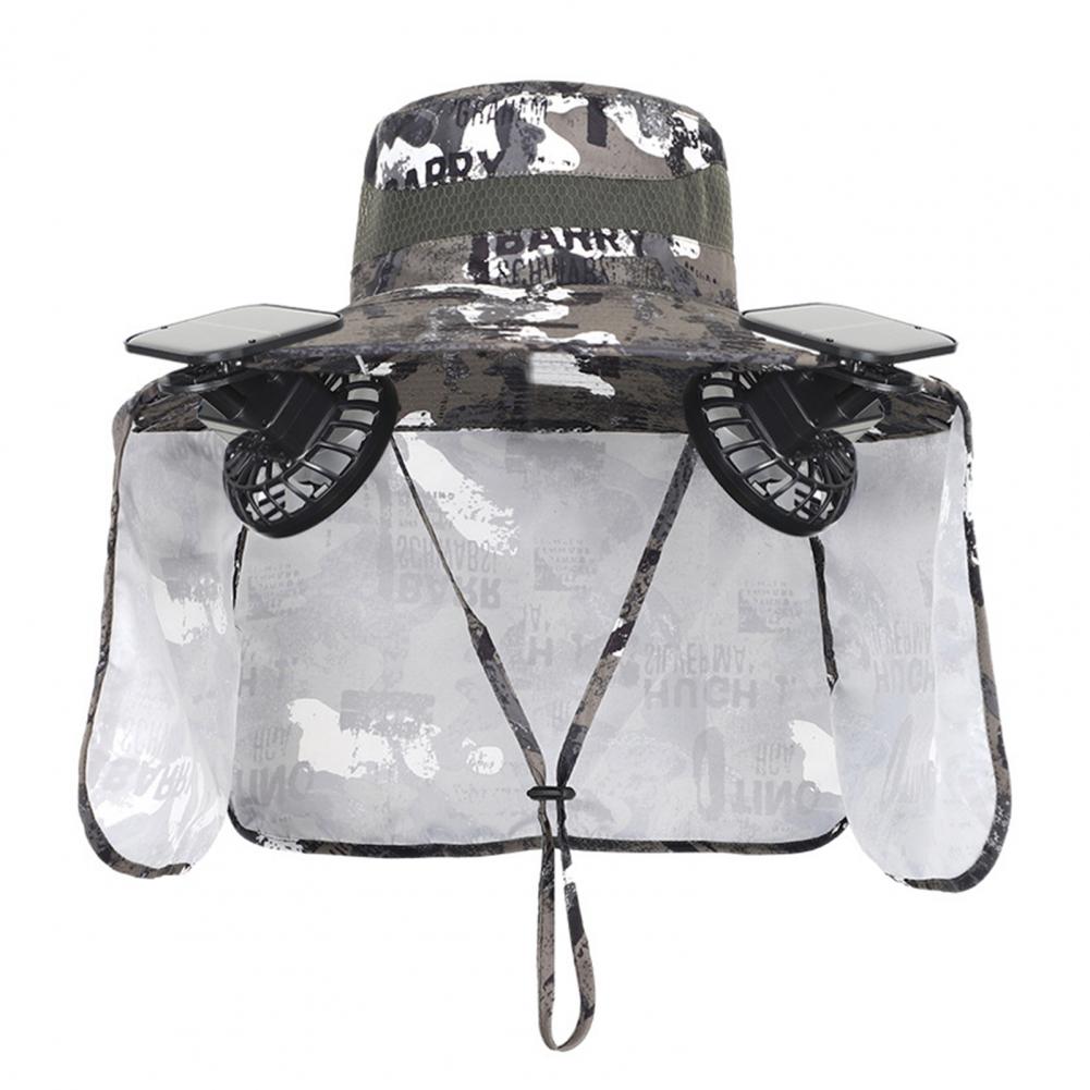 Solarbetriebener Lüfterhut, atmungsaktiver Solar--Lüfterhut mit UPF 50, UV-Schutz, 2 Solarventilatoren für Männer, Eimerkappe mit breiter Krempe für Höhle Außenbereich