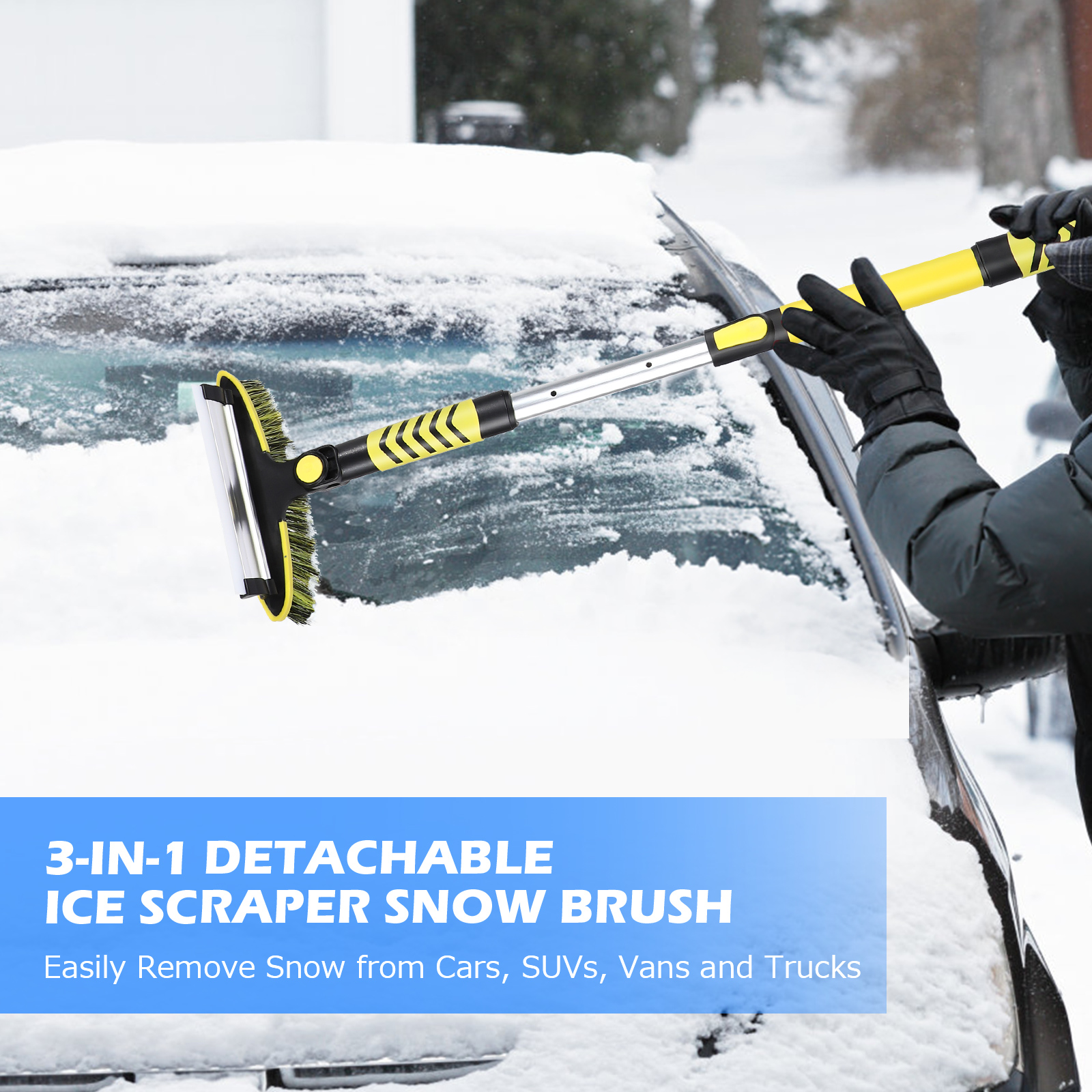 1pc Multifunctional Extendable Snow Scraper Ice Removal Broom for Roof Car Glass