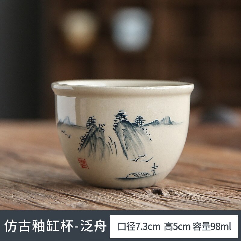 ICE Table Glaze Hand-Painted Ceramic Cup Tea Cup Tea Savoring Cup Single Cup Kung Fu Tea Set Large Master Cup Vintage Bowl: teacup D