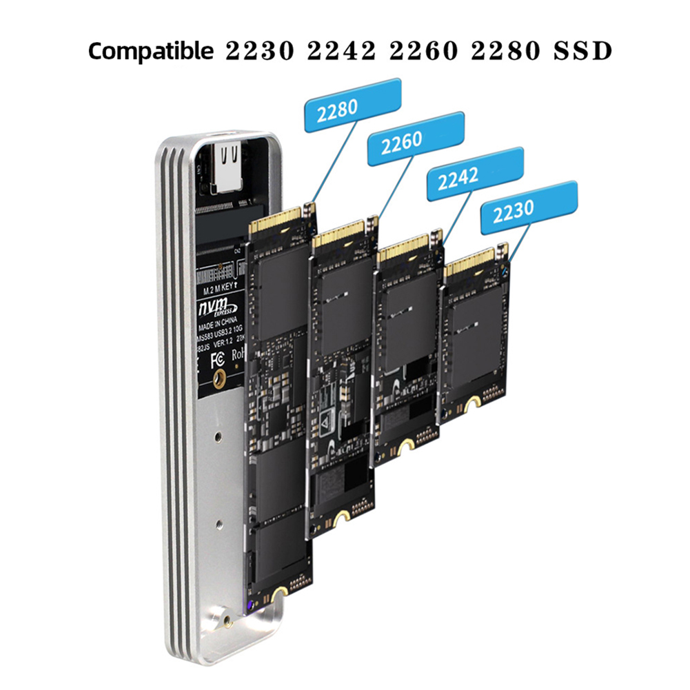 RGEEK M.2 NVMe SATA to USB Adapter SSD Enclosure Dual Portocol 10Gbps USB 3.1 Gen2 USB C External Case Box Support M and B&M Key