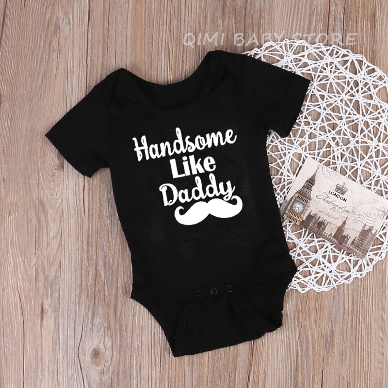 Coton bébé barboteuse beau comme papa été -né à manches courtes combinaison infantile garçons drôle combishort enfant en bas âge vêtements: Black / 3-6M