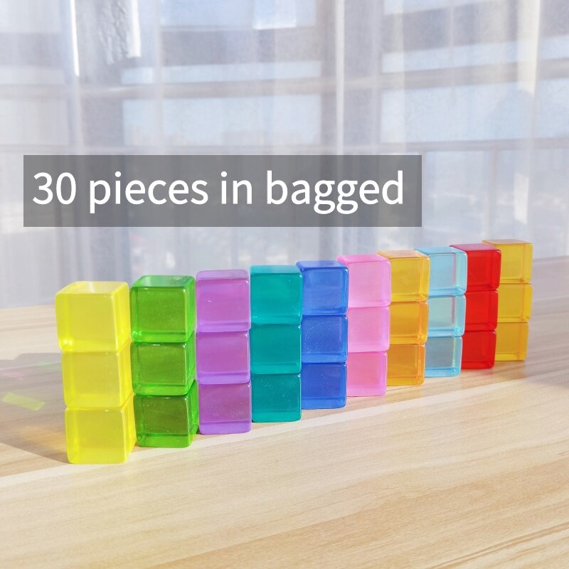 Acryliic Rainbow Blocks Cubes Gem Blocks Toys For Kids Transmission Cubes Stacking Early Educational Toys For Children: 30 pieces in bagged