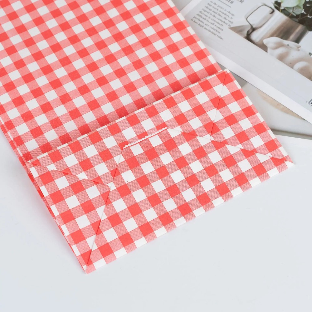 Bolsa de papel Kraft a cuadros colorida, embalaje de flores para aperitivos, galletas y dulces, bolsa de almacenamiento Vertical, de de cumpleaños y boda, 5/10 Uds.