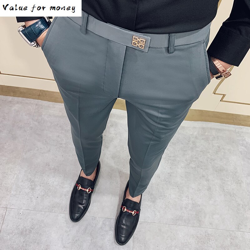 Fit slim koreaanse heren casual broek streetwear herenbroeken heren zwart grijs pantalones hombre lente zomer broek heren