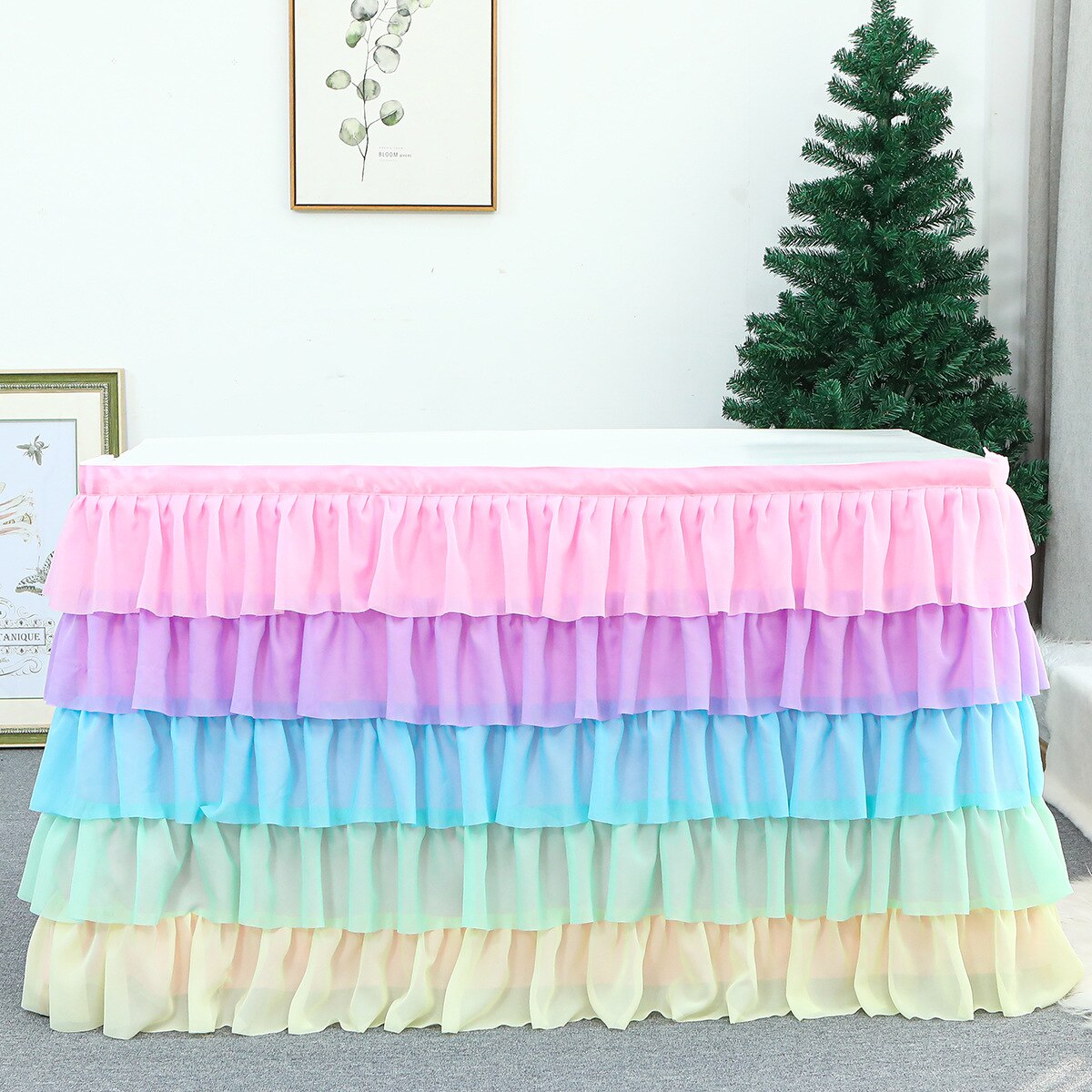 Table Skirt Tableware Table Cloth 5 Layer Tulle Table Skirt Party Tutu Cover Birthday Wedding Banquet Decor Party Decorations: 14FT 430x77cm / MU