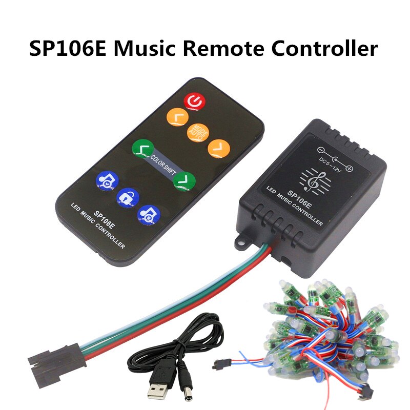 1 sæt  dc 5v ws2811 fuldfarve 50 dioder  ip68 vandtæt rgb pixel led modul + bluetooth / wifi / musik fjernbetjening app led controller: Sp106e musik