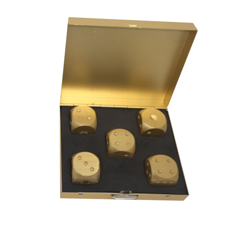 5pcs Aluminum Alloy Dice Whisky Dice Stones Ice Cubes Bucket Reusable Chilling Stones For Whiskey Portable Entertainment Props: gold B