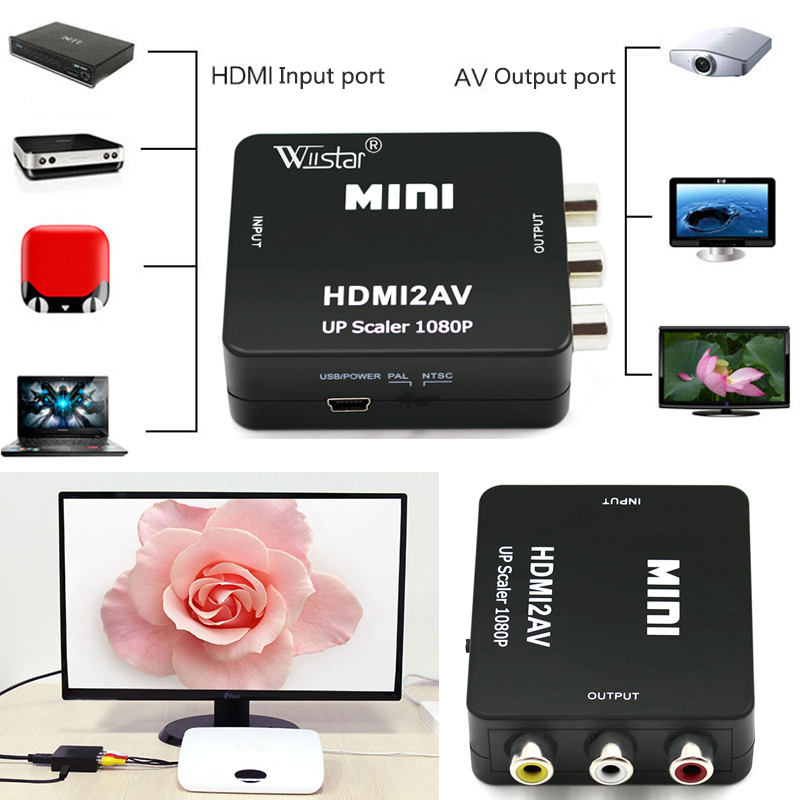 1080P Mini HDMI to RCA AV Composite Adapter Converter for PC HDTV Converter