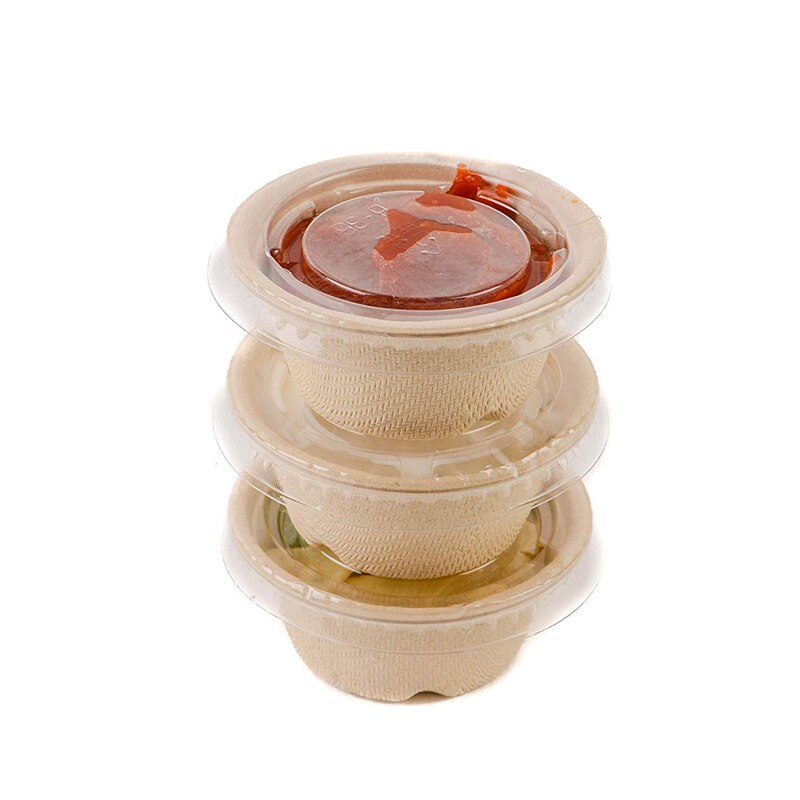 2 Oz Wegwerp Saus Cup Composteerbaar Kruiderij Souffle Bagasse Cups Gedeelte Cup Met Deksel Suikerriet, Biologisch Afbreekbare Container.