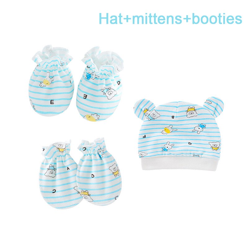 3 stücke Neugeborenen Jungen Mädchen Zubehör Baumwolle Baby einstellen-Hütte Booties und Fäustlinge: Himmel Blau