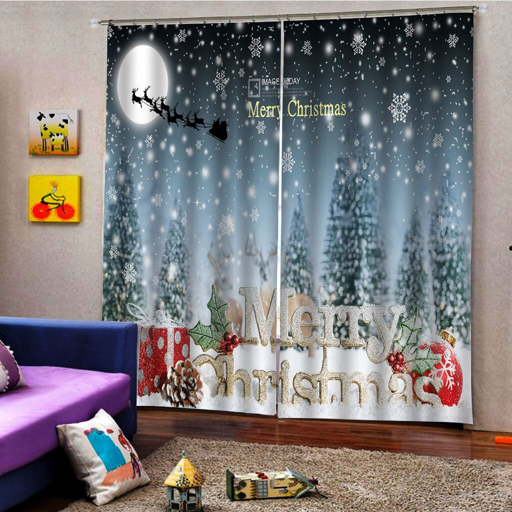 Cortinas navideñas de efecto 3D con ganchos, Juego de 2 paneles y 10 colores, cortinas de tela de poliéster para ventana, pantallas para puerta, decoración para el hogar: Azul marino