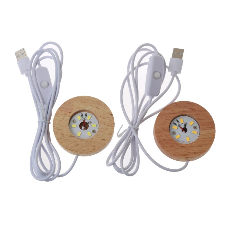 Feito à mão resina arte mini fino led base de exibição de madeira resina redonda noite base ornamento resina suporte diy artesanato hx6f