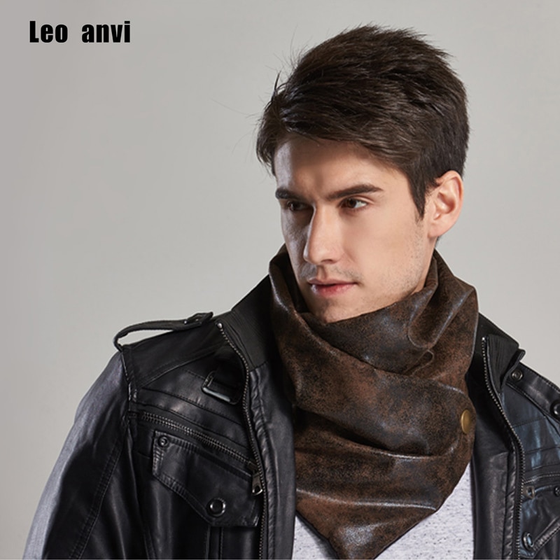 Leo anvi varme mænd tørklæde luksus mærke vinter infinity bandana læder og bomuldstype rør shemagh med knapper sjaler