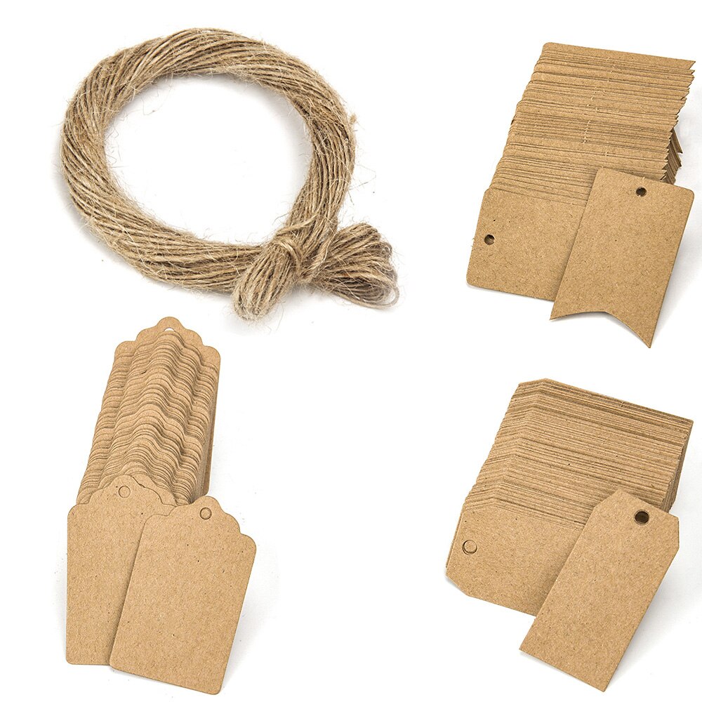 100pz etichette di carta kraft con corda di canapa... – Grandado