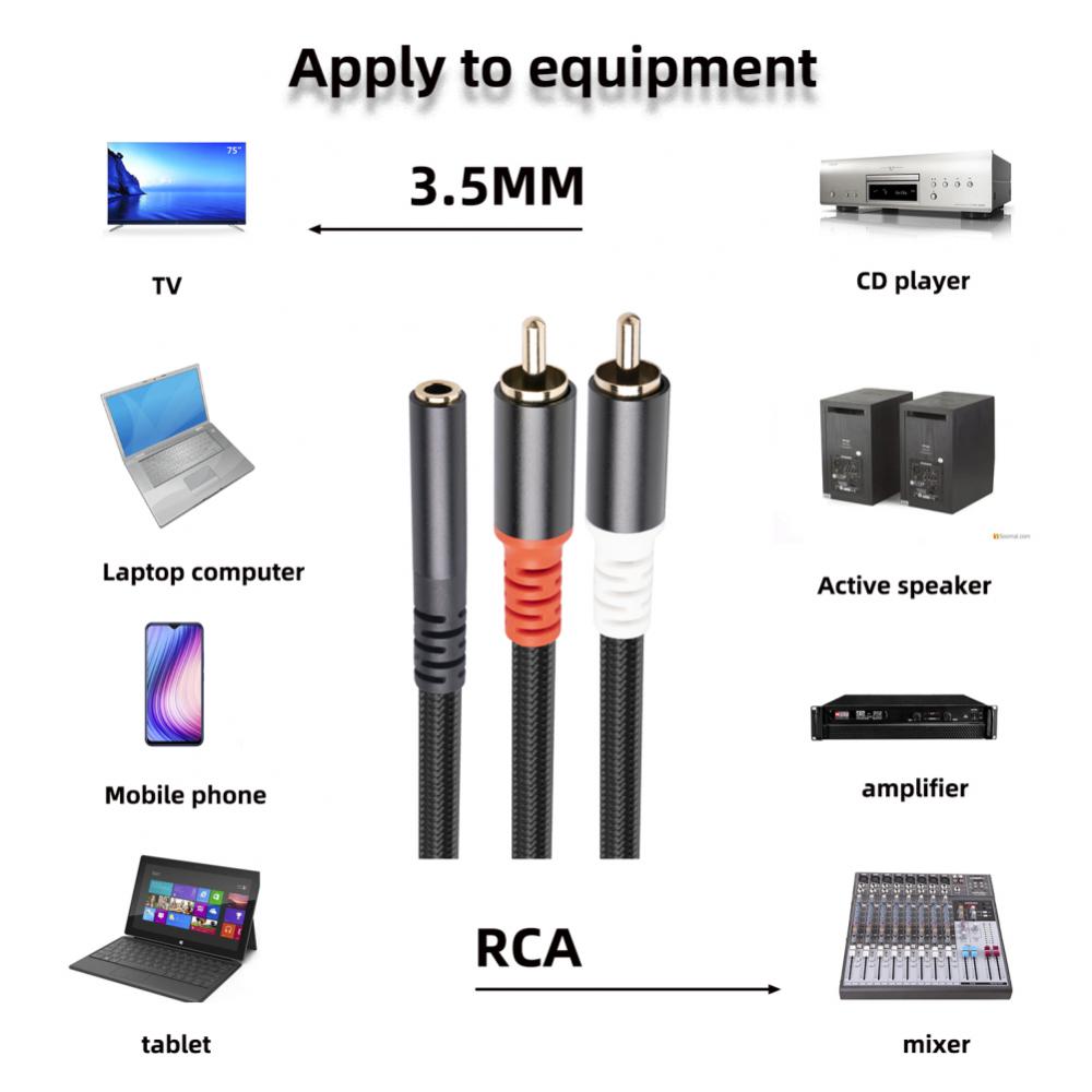 RCA Cable 2RCA To 3.5mm Jack Female AUX Audio Cable Stereo Splitter Adapter Cable For TV PC DVD Speaker Audio Amplifiers