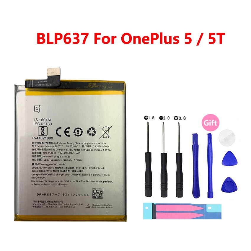 100% Batterie De Remplacement d'origine Pour OnePlus 1 + 1 2 3 3T 5 5T 6 6T 7 BLP571 BLP597 BLP613 BLP633 BLP637 BLP657 Batteries de Téléphone: BLP637 For OneP 5 5T