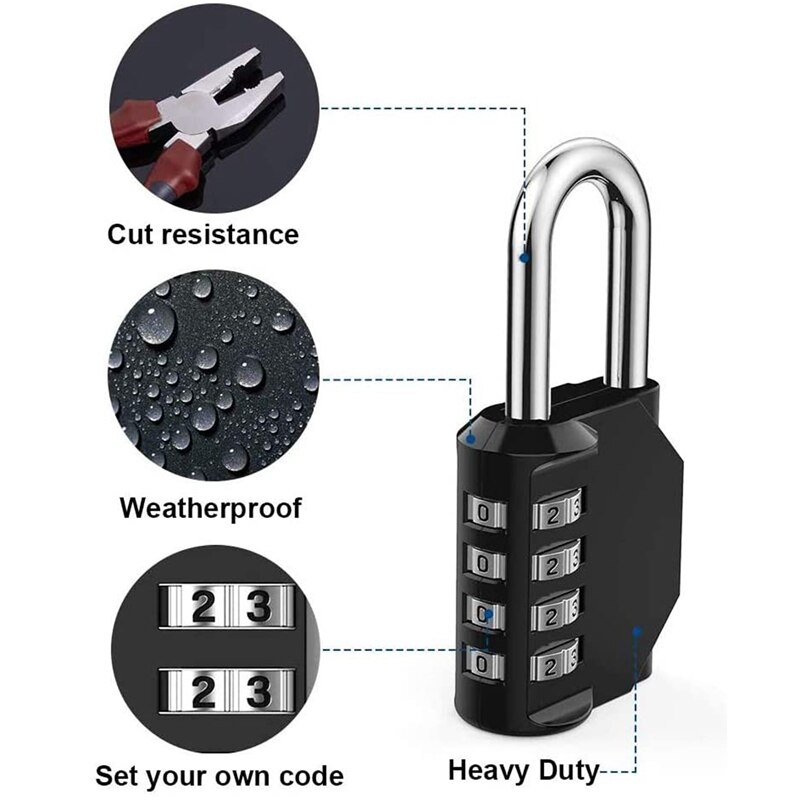 Combination Lock Resettable 4-Digit Padlock with Combination, Waterproof and Heavy Duty Combination Padlock 2 Pack