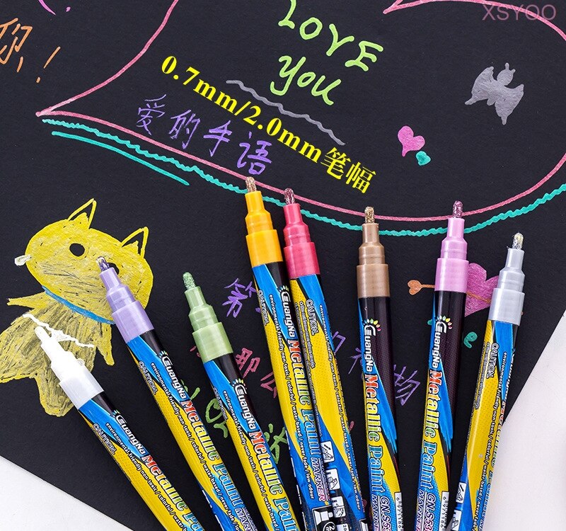 GN 6/12/18/24Colors Acrylic Paint Marker Pen 0.7-2.0Tips Metallic Marker Pens For Ceramic Rock Glass Porcelain Permanent Markers