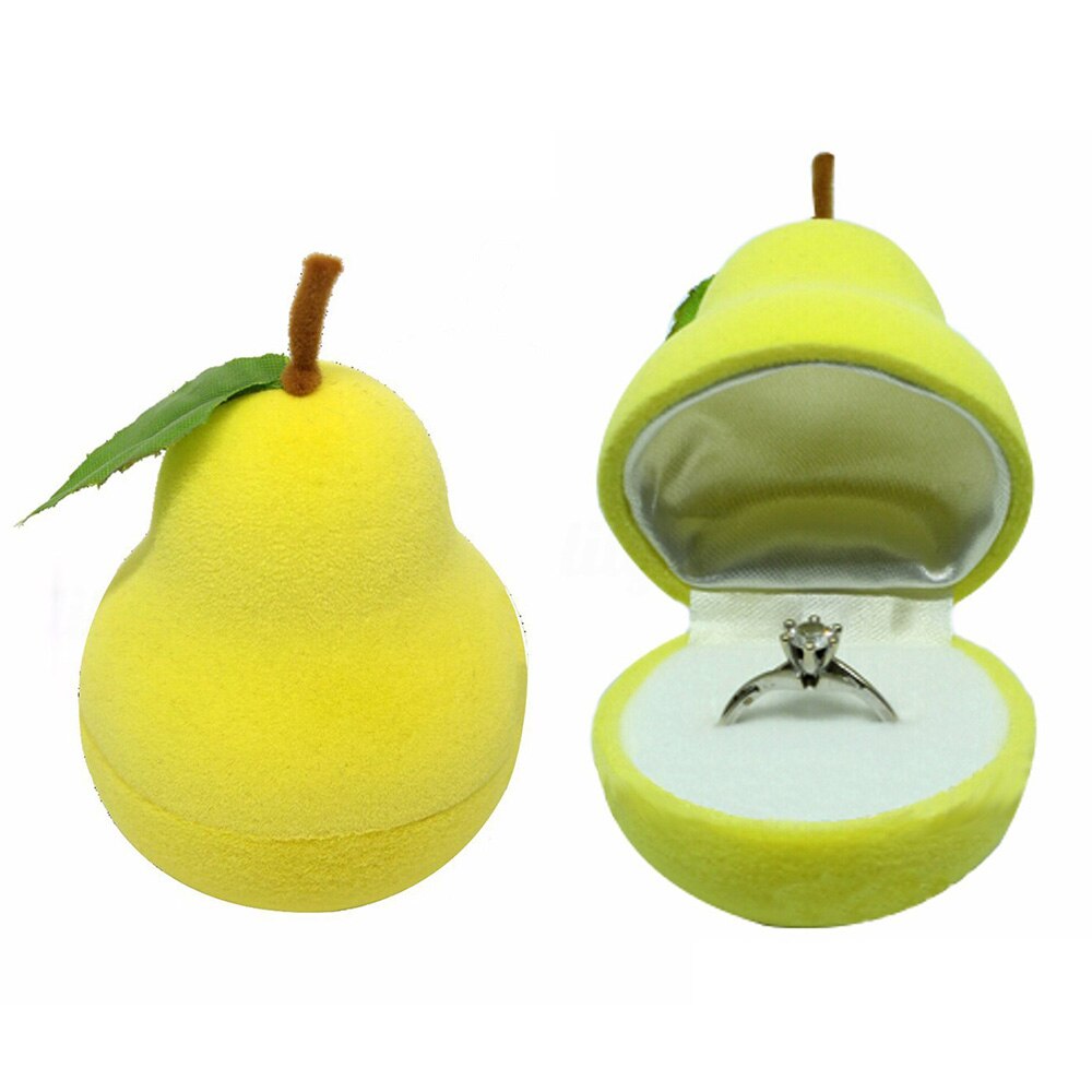 Caja de terciopelo con forma de manzana y pera para guardar joyas, collar, pendientes, anillo, caja de , 1 Uds.: pear yellow