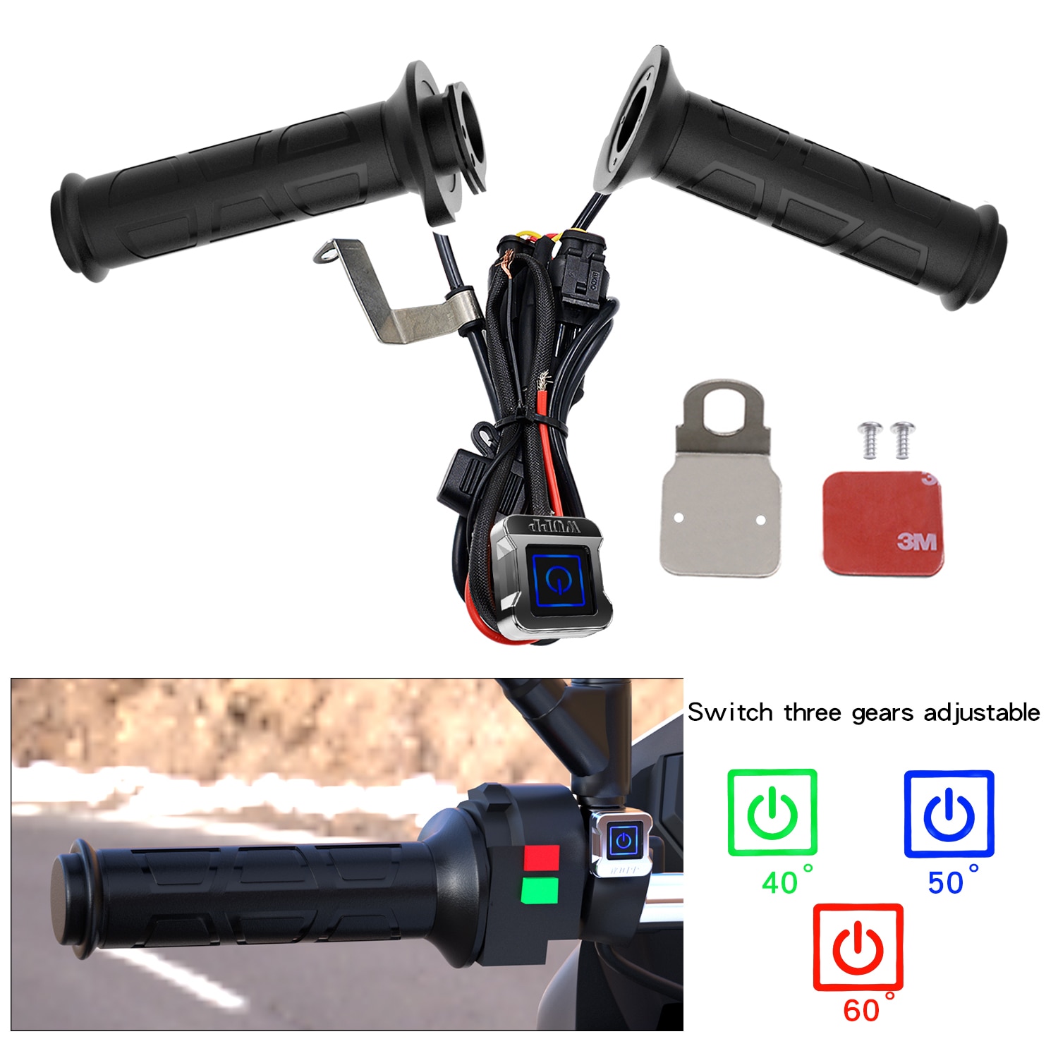 Universal 7/8" 22mm Adjustable Grip 12V Motorcycle Three-speed Thermostat Electric Heating Handle