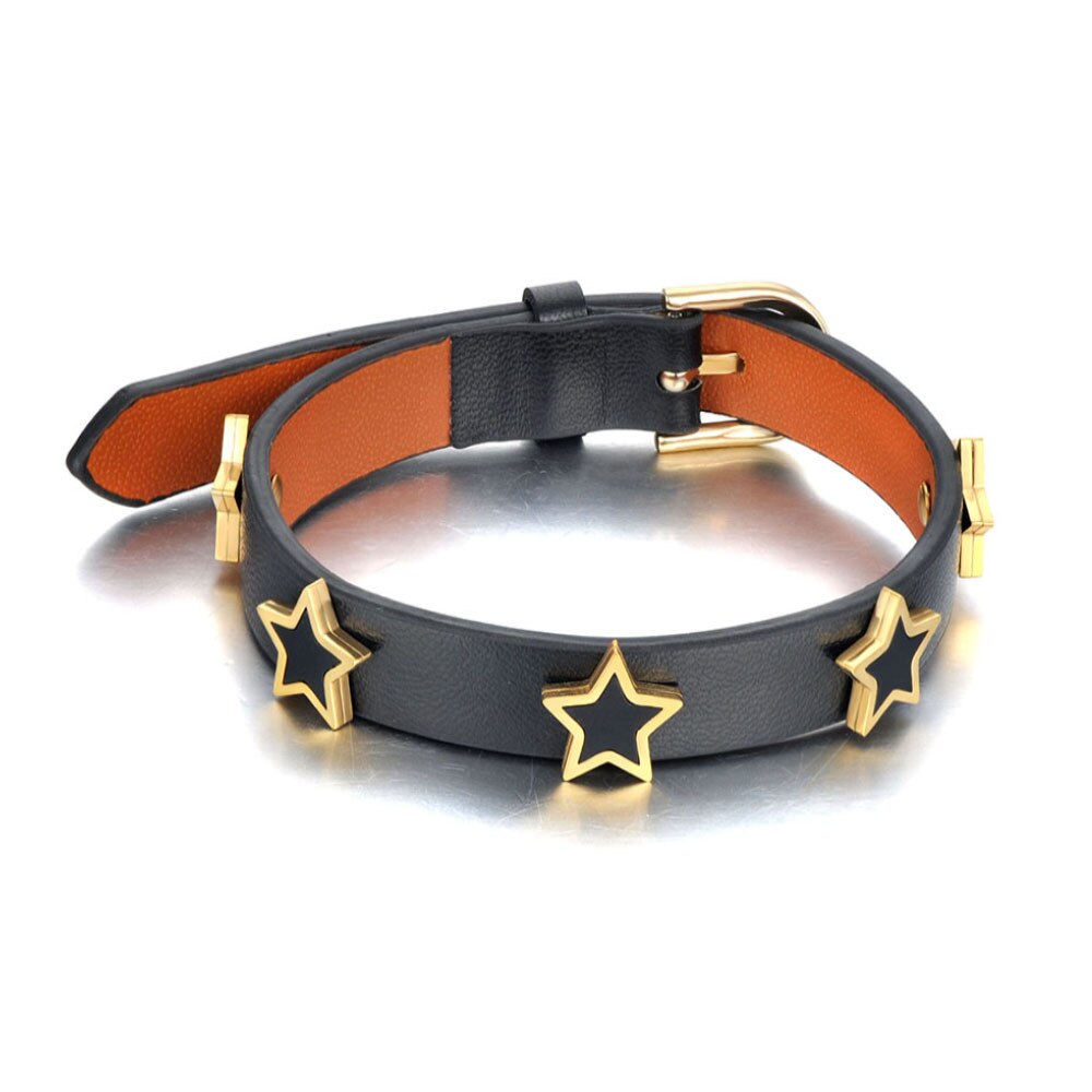 Lokaer modisch Titan Edelstahl Acryl Sterne Charme Armbänder Für Frauen Mädchen Hiphop/Felsen Leder Armbinde Schmuck B21019: Schwarz