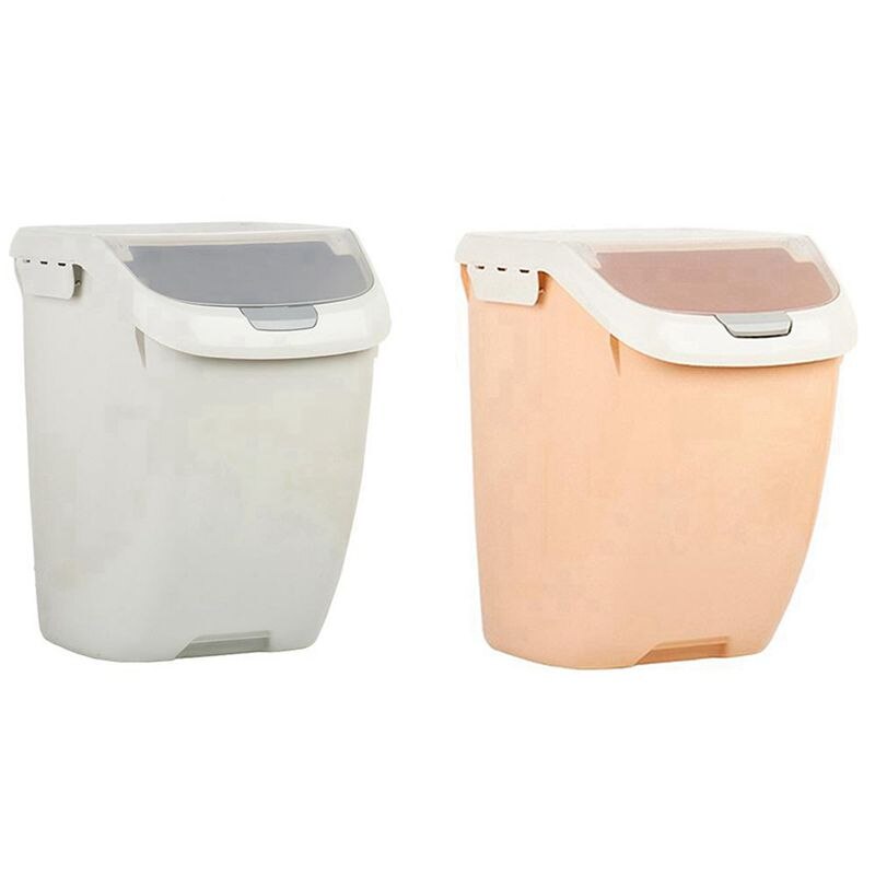 2 Pcs 15Kg Rice Storage Box Sealed Moisture-Proof Large Capacity Grain Flour Container Orange-L & Gray-L