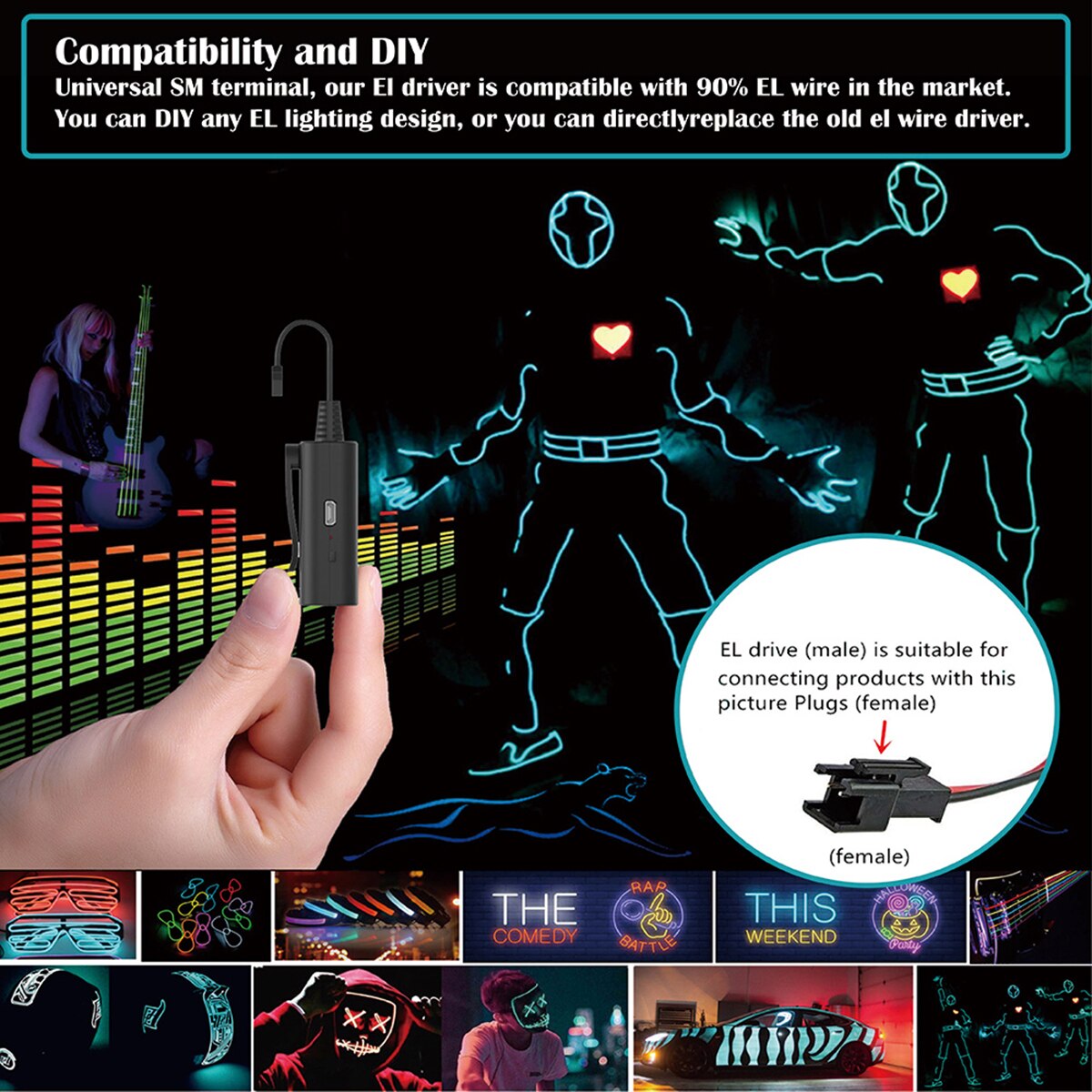 Oplaadbare El Draad Adapter Driver Voor Neon Light El Wire