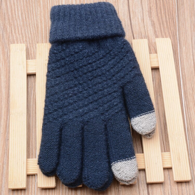 Guantes cálidos de invierno para pantalla táctil para hombre y mujer, de Cachemira fría, lana gruesa, de punto, para dedo completo, de Año