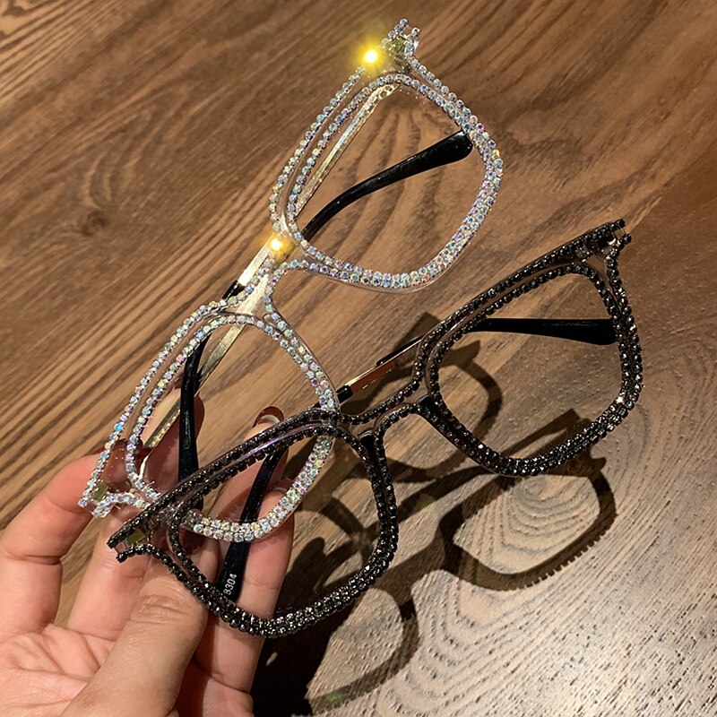 Nærsynethed hypermetropi kvinder solbriller vintage klar linse briller dame luksus rhinestone dekoration solbriller mænd optisk