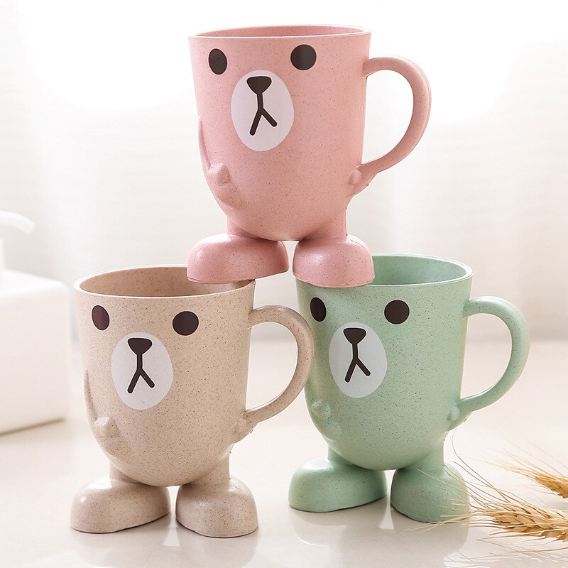 Wheat Straw Cartoon Animal Toothbrush Cup Bathroom Tumbler Mouthwash Travel Toothbrush Holder Cup Bathroom Accessories