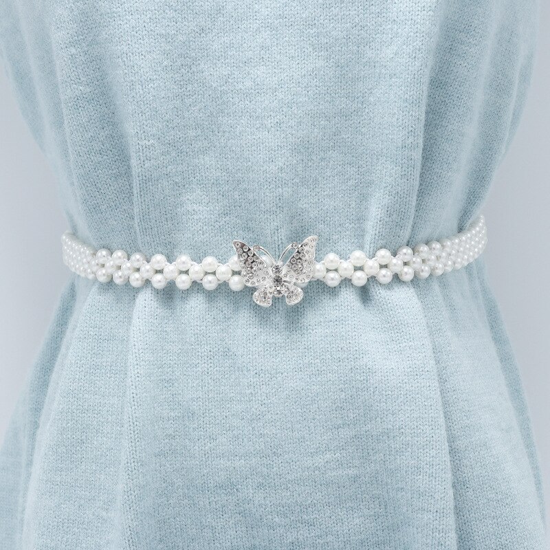 Versatile Waist Belt Pearl Diamond Flower Waist Chain Dress Belt Women Belt Wedding Pearl Female Belt