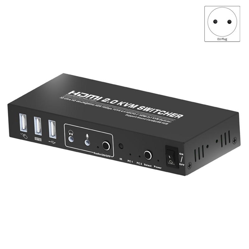 Hdmi Kvm Switch 4K @ 60Hz Usb 2.0 Hdmi 2 Port Usb Kvm Switch Box Draadloze Toetsenbord En muis Eu Plug