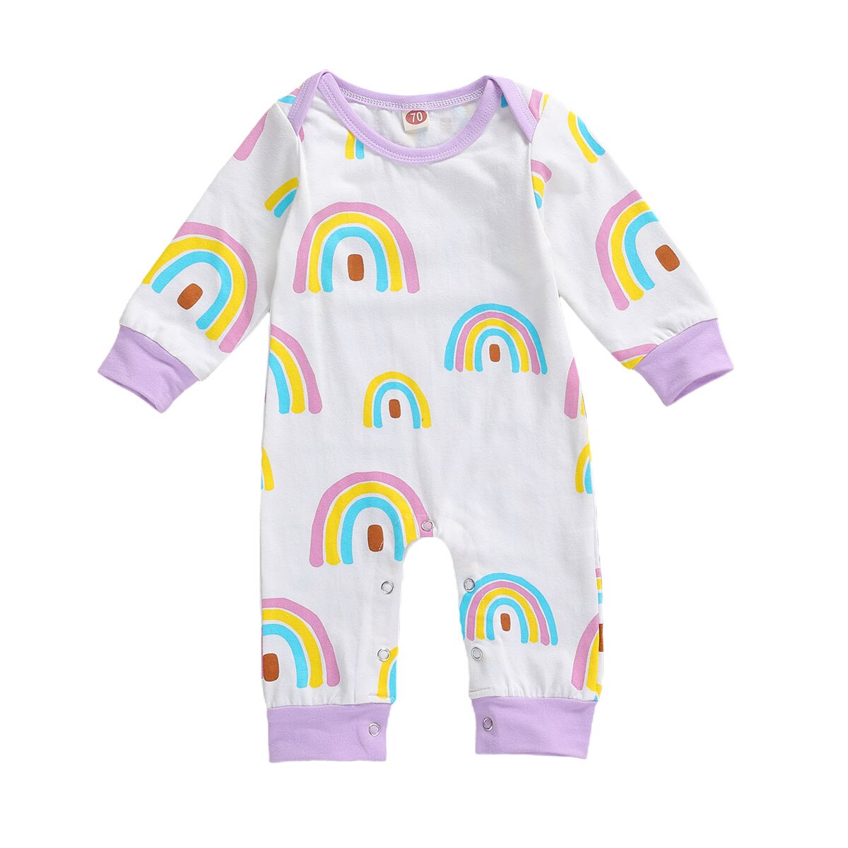 Mise au point Kid bébé filles garçons barboteuse arc-en-ciel impression à manches longues entrejambe boutons automne combinaisons 4 couleurs: B / 6M