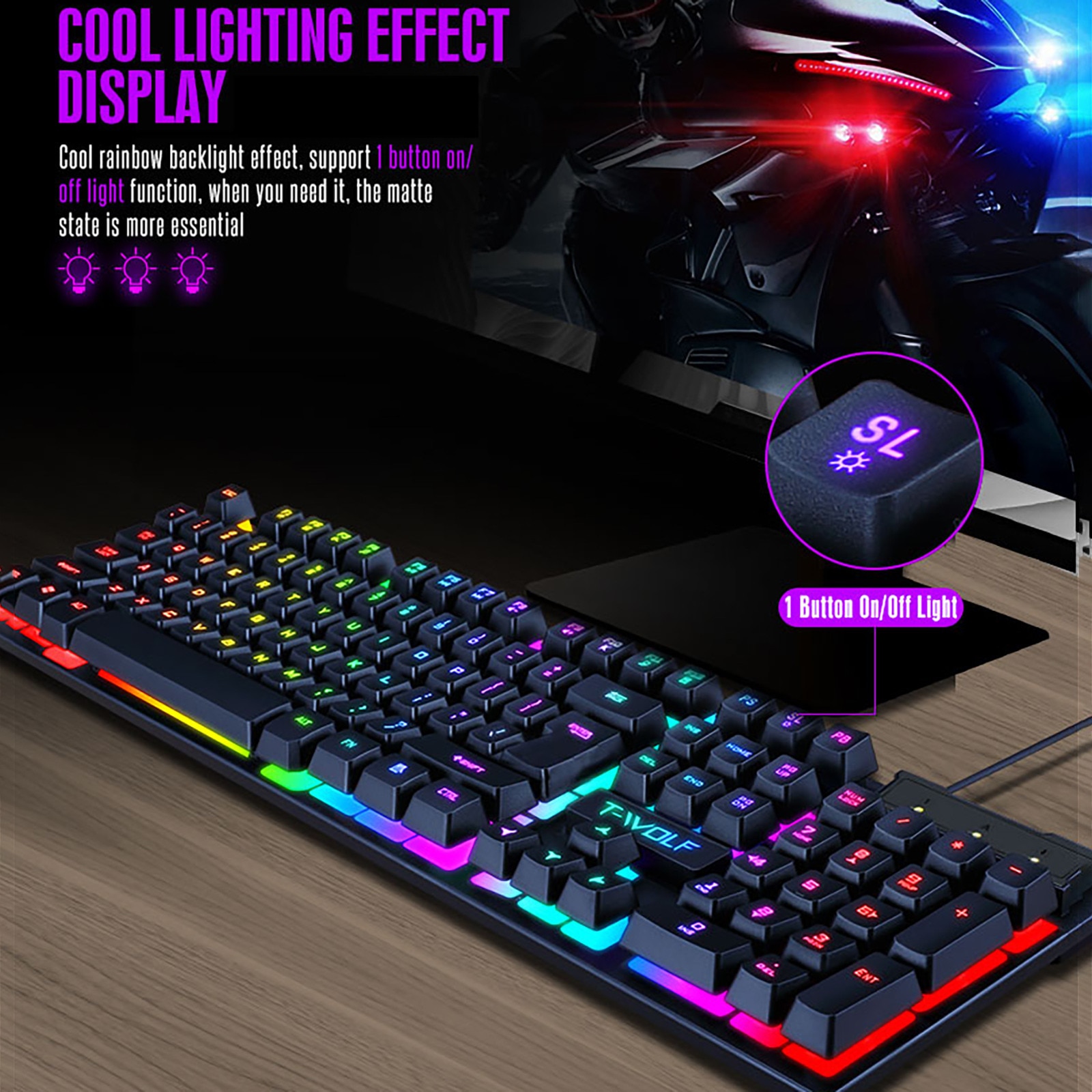Mechanical gaming keyboard TF200 Rainbow Backlight Usb ergonomic gaming keyboard, suitable for PC laptop gaming