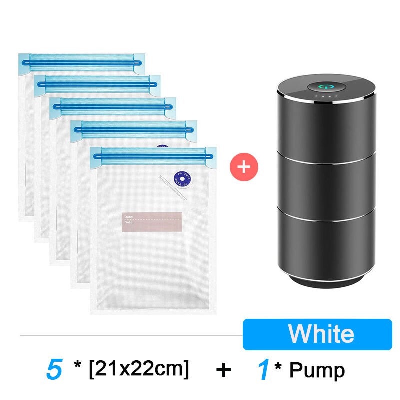 Draagbare Mini Automatische Compressie Vacuümpomp Sealer Voor Reizen Home Keuken Usb Oplaadbare Vacuüm Verpakking Machine: Food Bag Set A