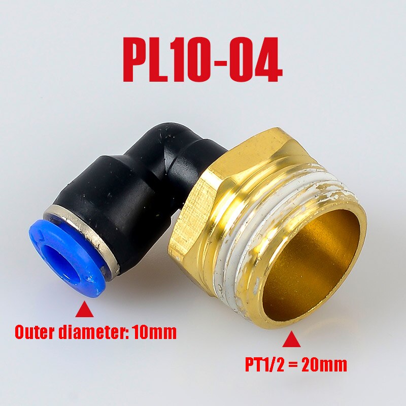 Pl pneumaattinen liitin 4mm-12mm letku  od 1/8 " 1/4 " 3/8 " 1/2 " uros pneumaattinen kierre putki kulmaliitin putki ilma työnnetään sisään: Pl10-04