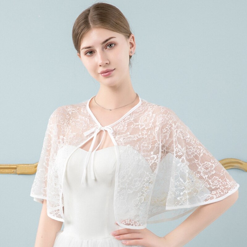 Bryllup kvinner tynn sommer blonder brudekappe fest ball dame blonder bolero fest kveld skuldertrekk tilbehør sjal myk omslag: Elfenben