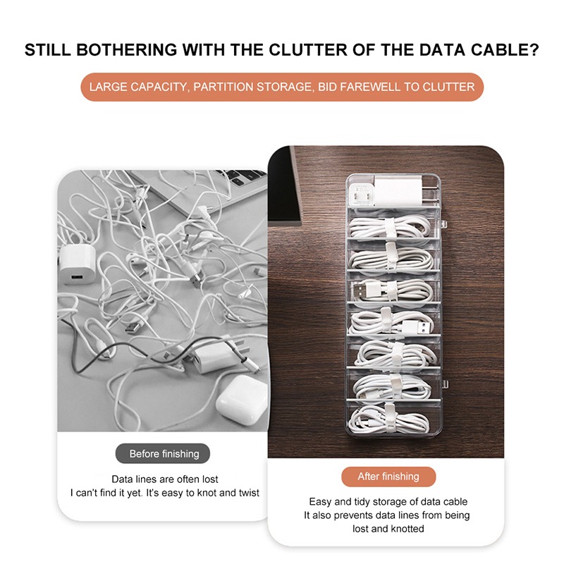 Kabel Opbergdoos Doorzichtige Plastic Data Line Opslag Container Voor Bureau Briefpapier Multifunctionele Headset Data Laadkabel