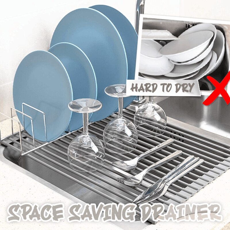 Kitchen Sink Rack Dish Drying Rack Foldable Roll-up Sink Draining Rack Stainless Steel Household Magic Rolling Sink Stand Black