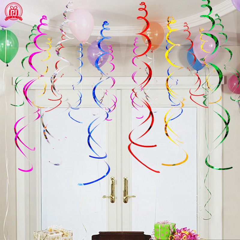 Cinta Multicolor serpentina cinta decoración para Halloween Navidad decoración brillante espiral decoración boda 6 uds