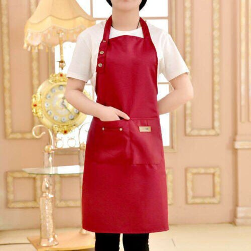 Delantal Unisex de lona vaquera con bolsillos, artesanías de carnicero, cocineros, cocina, barbacoa, liso, , 1 ud.: Wine Red