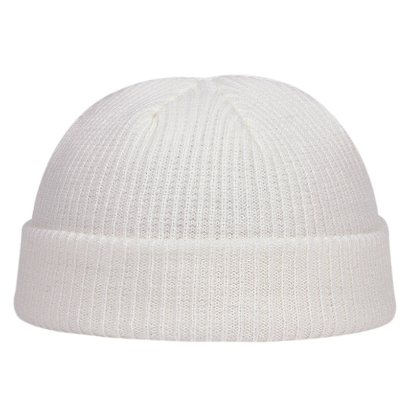 Herfst winter meloen muts heren dames gebreide muts muts schedelkap matrozenmutsen manchet kort randloos retro marineblauwe hoeden casquette: Beige