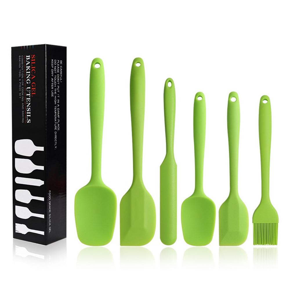 6 Stuks Siliconen Bbq Set Pastry Spatel Set Non-stick Rubber Spatel Olie Borstel Hittebestendig Spatel Voor keuken Koken Set: green