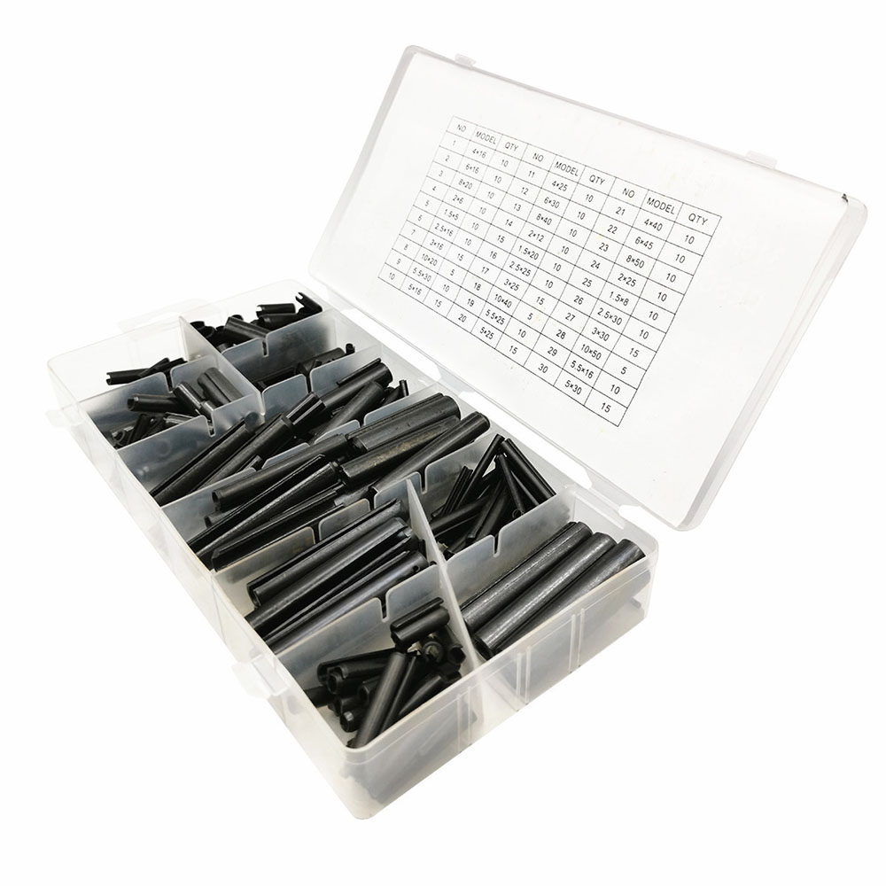 315 Stks/doos 65Mn Black Carbon Stalen Veer Pin Cilindrische Elastische Open Pin Positionering Pin M1.5 M2 M2.5 M3 M4 M5 m5.5 M6 M8 M10