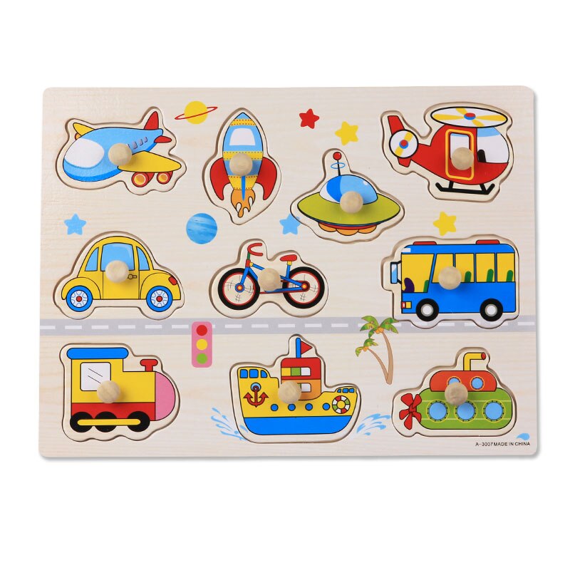 Baby Wooden Toys Montessori Wooden Puzzles Hand Grab Board Set Educational Toy Cartoon Vehicle Marine Animal Puzzle Child