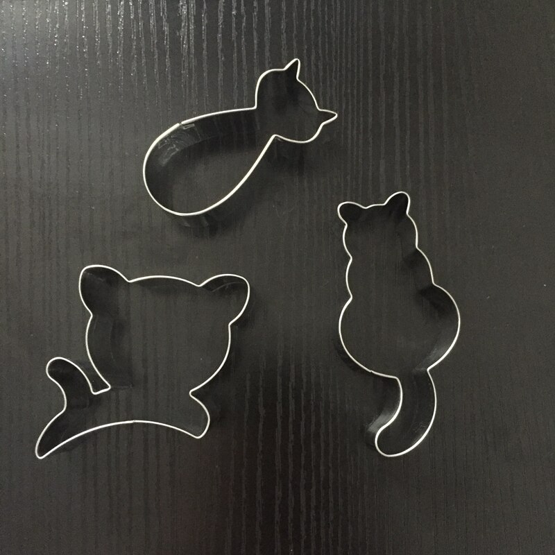 3pcs Kat Bakvormen Set Rvs Cookie Mold Biscuit Stempel Dessert Gereedschap Cake Decorating Pasta Franse Pers Gebruiksvoorwerpen
