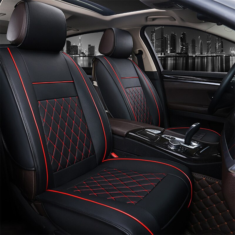 funda asiento coche Cuero de la PU Beige coche Set de funda de asiento de vehículo cojín para Mitsubishi Nissan Renault Peugeot Auto Interior accesorios para el coche accesorios productos