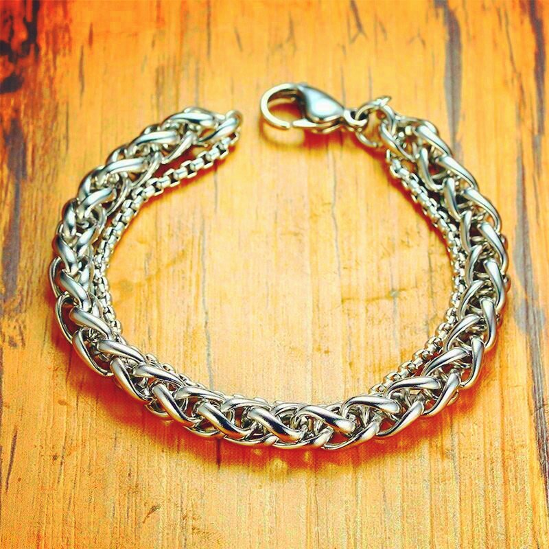 Dubbele Ketting Armband Dikke En Dunne Ketting Mannen Polsbandjes Mannen Sieraden Accessoires Armbanden: Goud-kleur