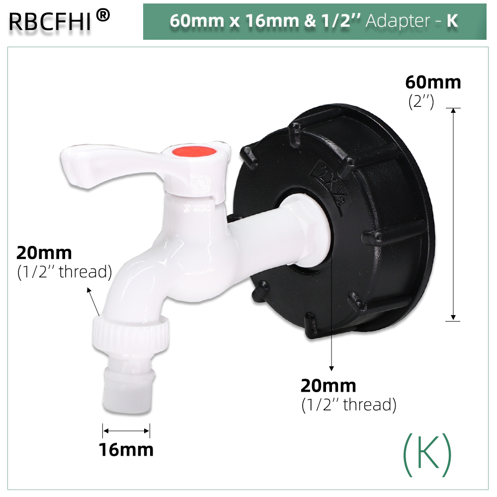 IBC Tote Adapter S60 Coarse Thread x 16mm 1/2'' 3/4'' Water Tank Shut Off Ball Valve Garden Hose Tap Ton Barrel Faucet Connecter: Yellow