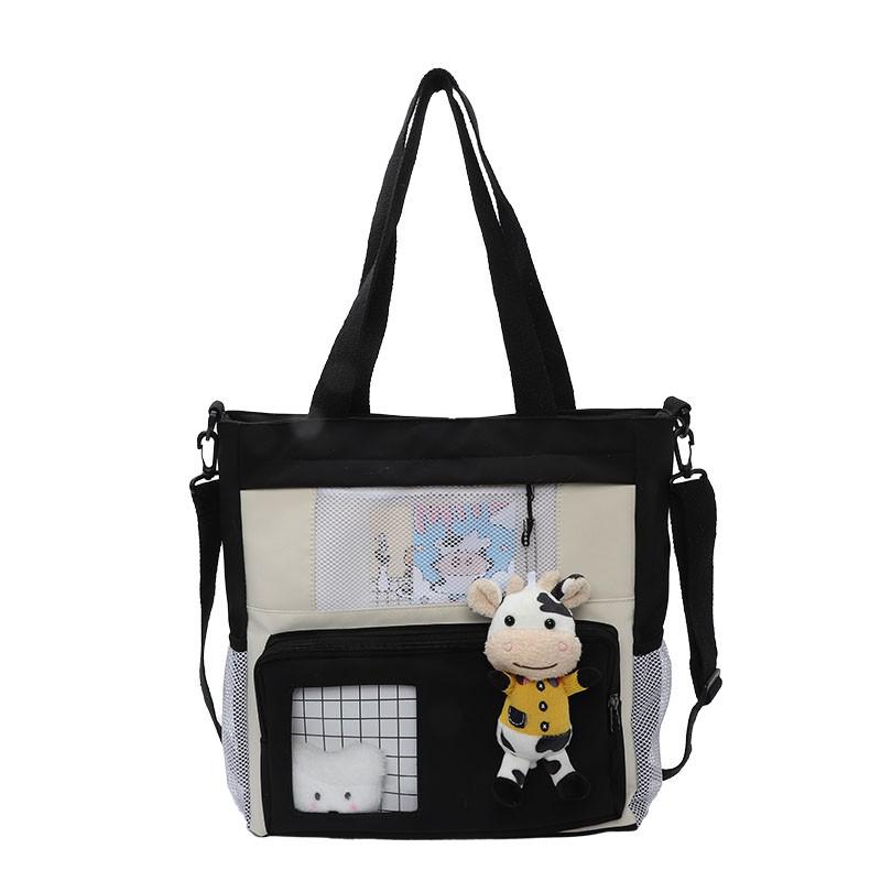 Mode Nylon Lady Crossbody Tas Leuke Meisje Messenger Schooltassen Kawaii Student Boek Tas: Black